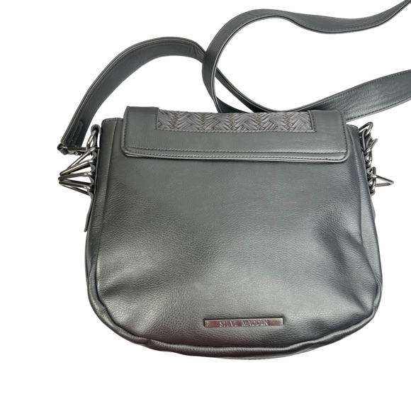 Steve Madden Gray Woven Faux Leather Crossbody Saddle Bag Purse - Picture 3 of 13